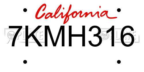 7KMH316 California License Plate