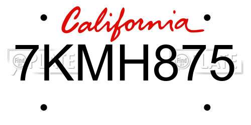7KMH875 California License Plate