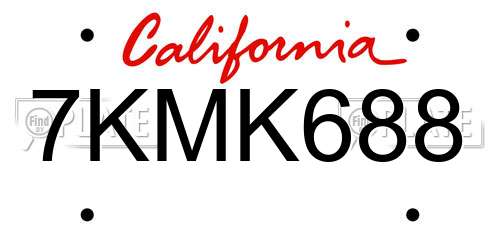 7KMK688 California License Plate