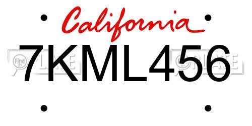 7KML456 California License Plate