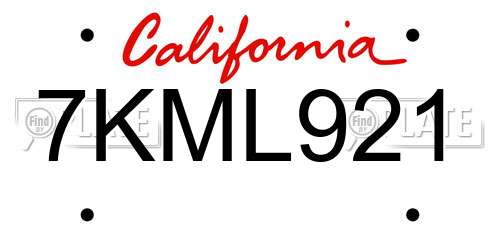 7KML921 California License Plate