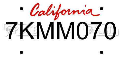 7KMM070 California License Plate
