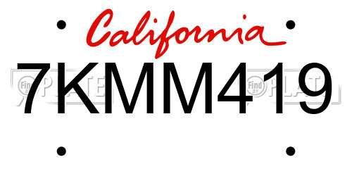 7KMM419 California License Plate