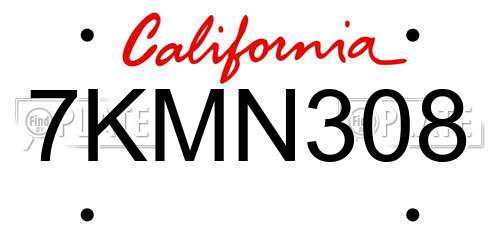 7KMN308 California License Plate