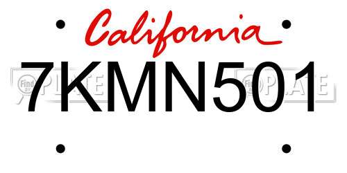 7KMN501 California License Plate