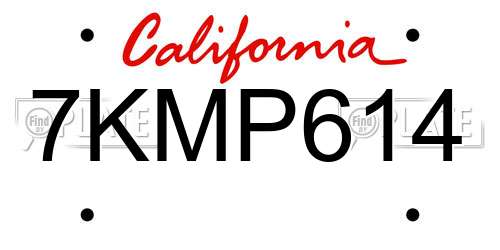 7KMP614 California License Plate