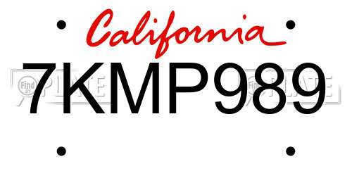 7KMP989 California License Plate