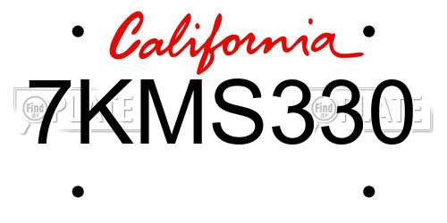 7KMS330 California License Plate