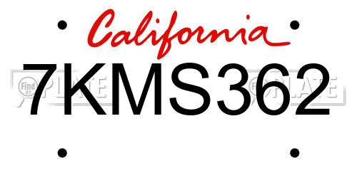 7KMS362 California License Plate