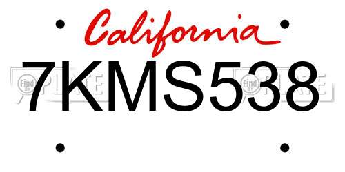 7KMS538 California License Plate