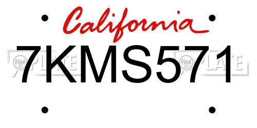 7KMS571 California License Plate