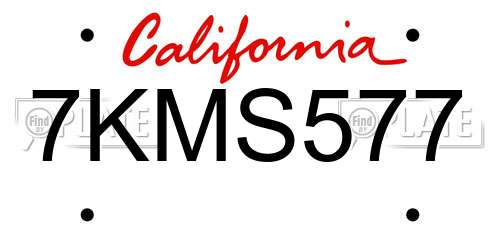 7KMS577 California License Plate