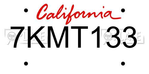 7KMT133 California License Plate