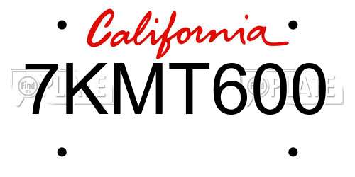 7KMT600 California License Plate