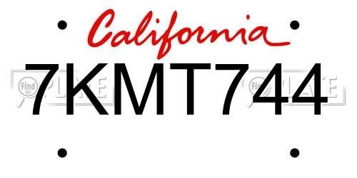 7KMT744 California License Plate