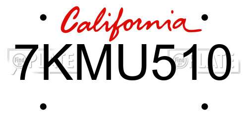 7KMU510 California License Plate