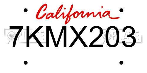 7KMX203 California License Plate