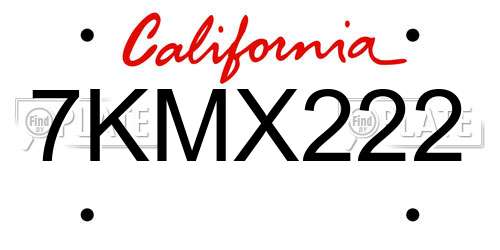 7KMX222 California License Plate