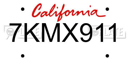 7KMX911 California License Plate