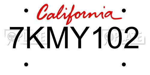 7KMY102 California License Plate