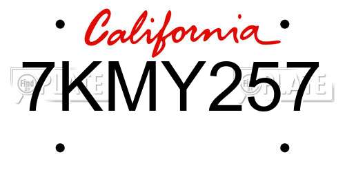 7KMY257 California License Plate