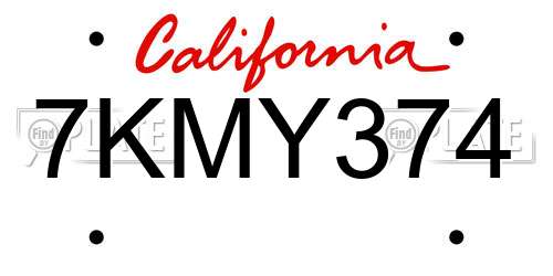 7KMY374 California License Plate