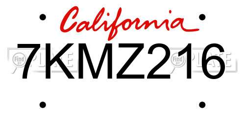 7KMZ216 California License Plate