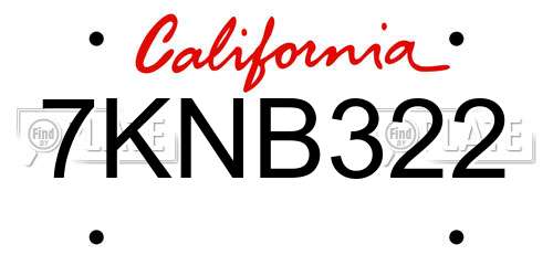 7KNB322 California License Plate