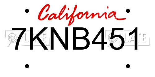 7KNB451 California License Plate