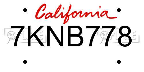 7KNB778 California License Plate