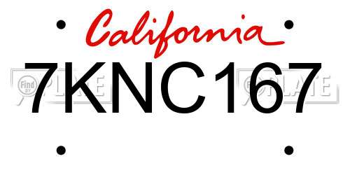 7KNC167 California License Plate