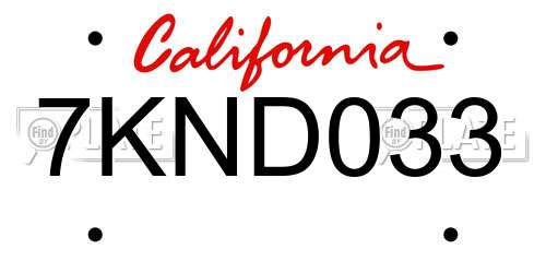 7KND033 California License Plate