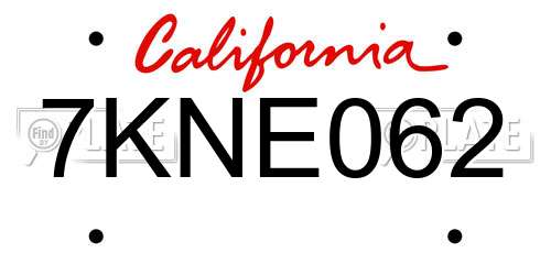 7KNE062 California License Plate
