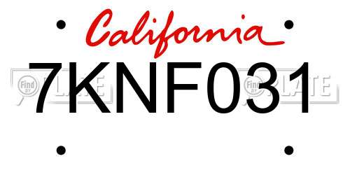 7KNF031 California License Plate