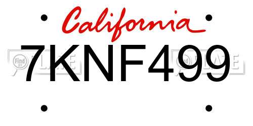 7KNF499 California License Plate