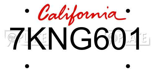 7KNG601 California License Plate