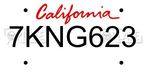 7KNG623 California License Plate