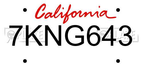 7KNG643 California License Plate