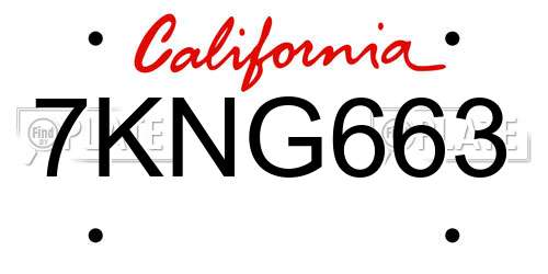 7KNG663 California License Plate