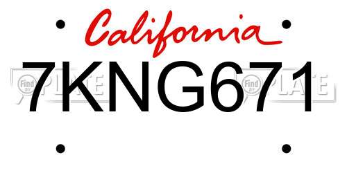 7KNG671 California License Plate