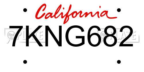 7KNG682 California License Plate
