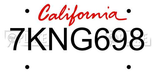 7KNG698 California License Plate