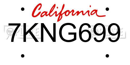 7KNG699 California License Plate