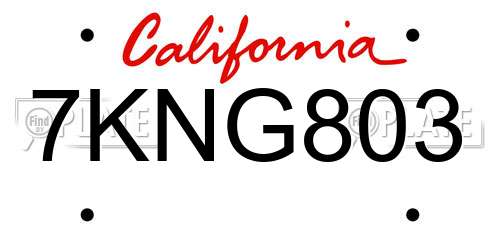 7KNG803 California License Plate