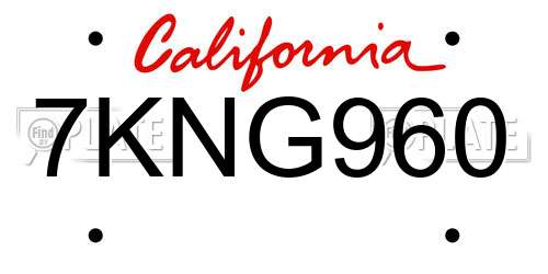 7KNG960 California License Plate
