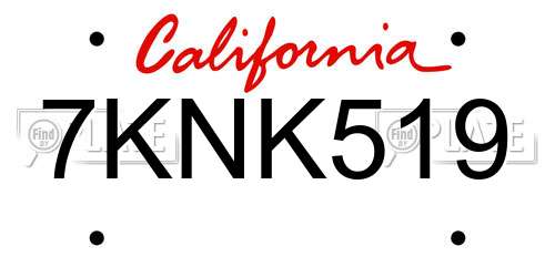 7KNK519 California License Plate
