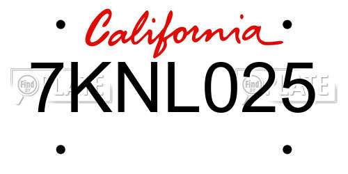 7KNL025 California License Plate