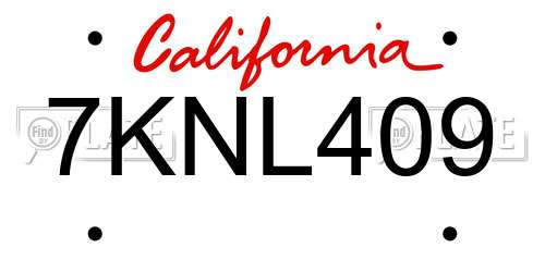 7KNL409 California License Plate