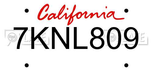 7KNL809 California License Plate