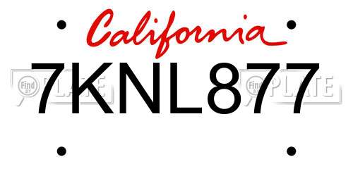 7KNL877 California License Plate